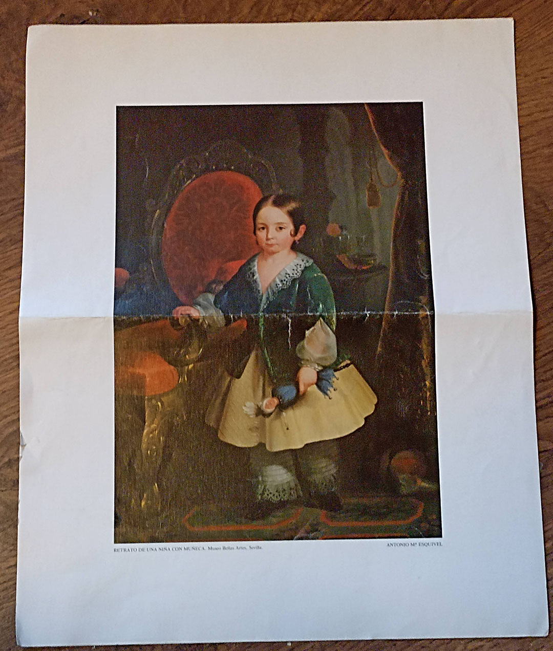 Retrato de una Niña con muñeca por Antonio Mª Esquivel. Lámina (42x34 cm.) Museo de Bellas artes de Sevilla