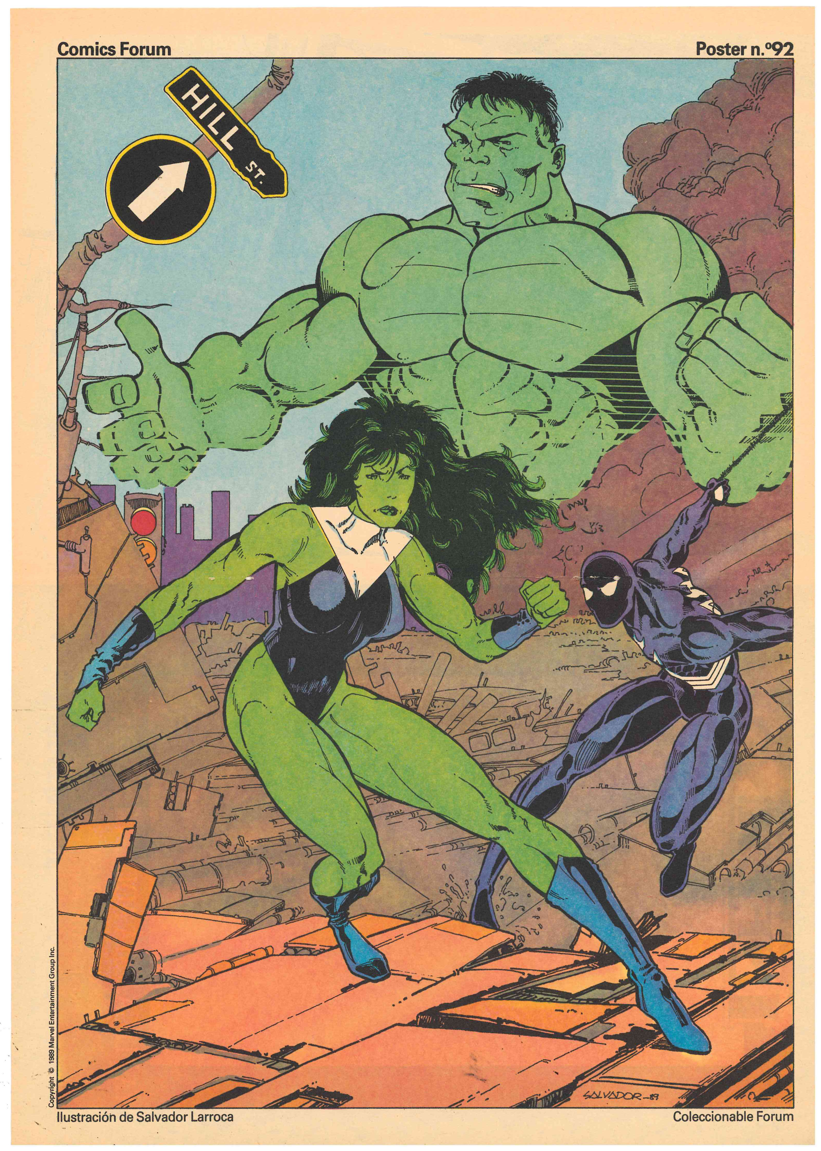 Póster nº 92. Coleccionable Forum. Hulk y She-Hulk. Ilustración de Salvador Larroca