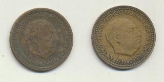 Estado Español. 1 Peseta. 1947 *19-53. Lote de 2 monedas