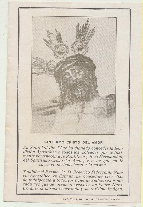 Santísimo Cristo del Amor. Sevilla, años 30. Díptico conmemorativo
