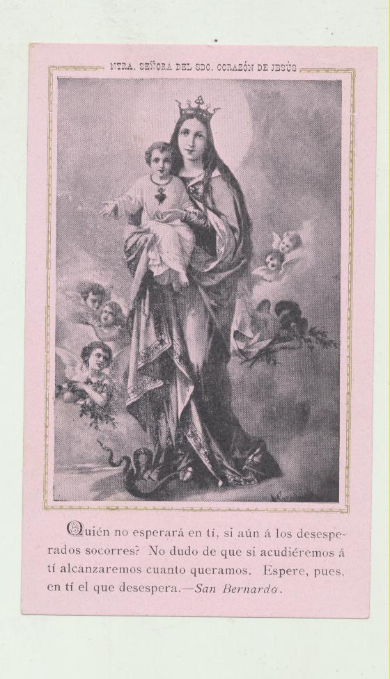 Estampa (14x8,5) Ntra. Señora del Sgdo. Corazón de Jesús. Cádiz-Casa de la Sagrada Familia