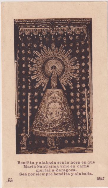 La Virgen del Pilar. Estampa (11x6,5) Zaragoza, finales Siglo XIX