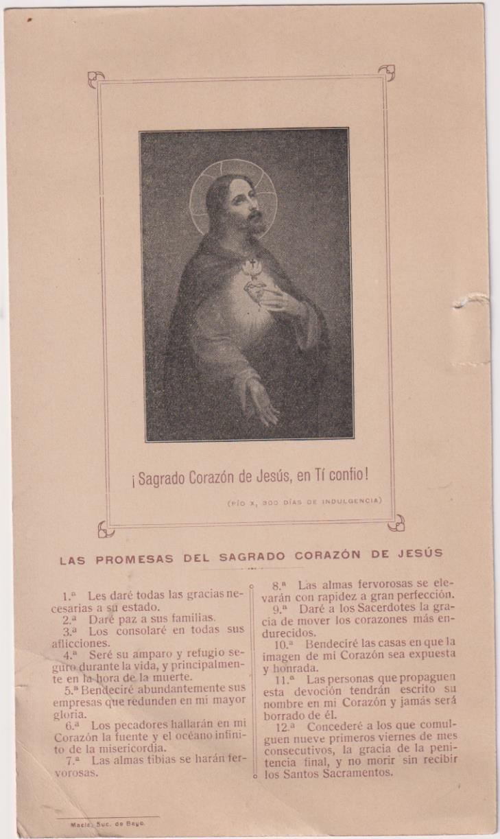 ¡Sagrado corazón de Jesús, en Ti confío! Cartulina (21,5x12,5) Siglo XIX-XX