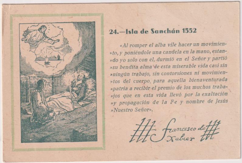 Postal nº 24. Francisco de Xabier. Isla de Sanchán 1552. Postal de Felicitación de Los Misioneros del japón