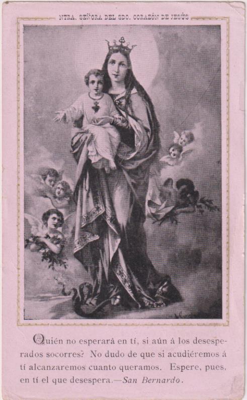 Estampa (14x8,5) Ntra. Sra. del Sdo. Corazón de Jesús. Cádiz 1920