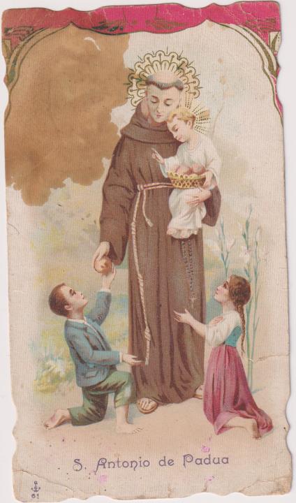 San Antonio de Padua. Estampa con títulos y Oración en Castellano, Impreso en Milán 1905