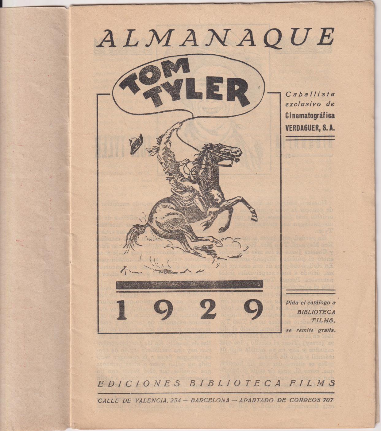 Almanaque Tom Tyler para 1929. Ediciones Biblioteca Films (23,5x17) 24 páginas. MUY RARO ASÍ