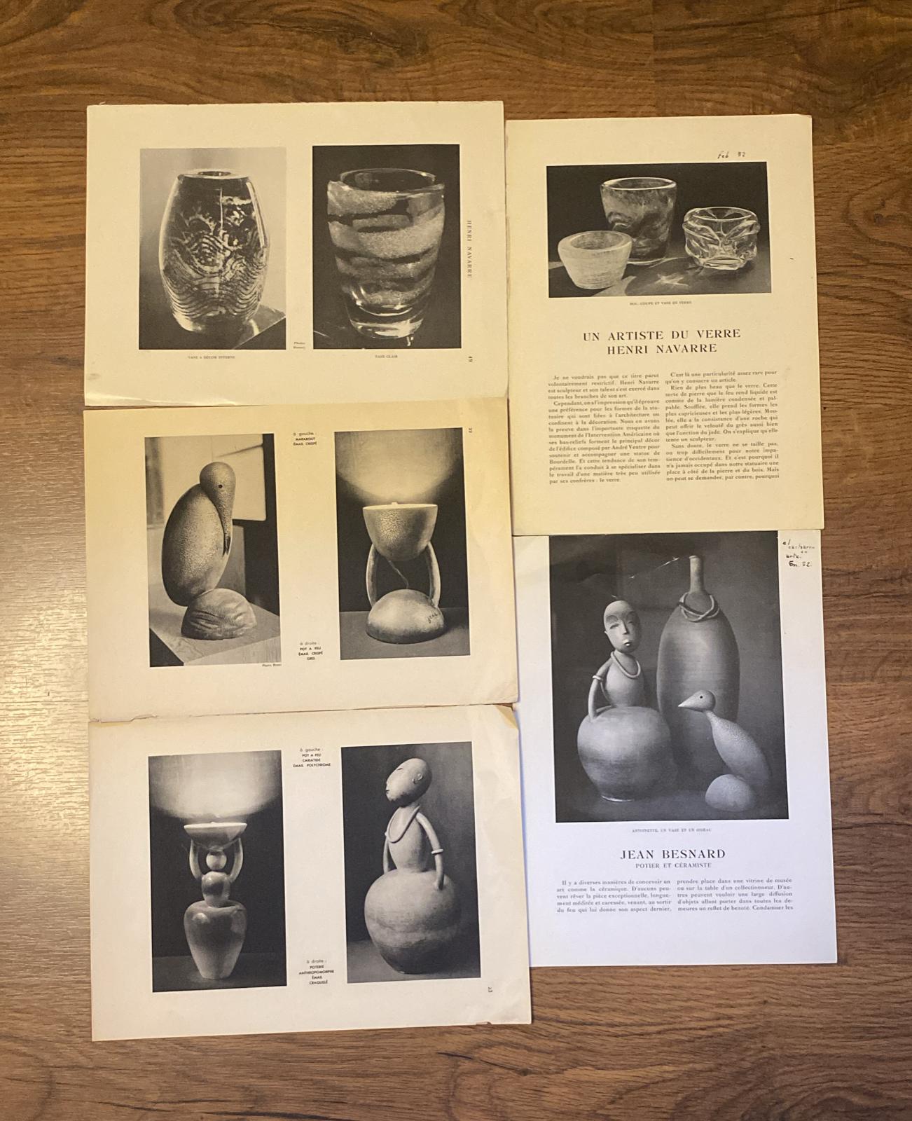 loe de 7 páginas con fotografias de arte en cristal de henri navarre y jean besnard barro y cerámica