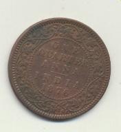India. AE-25. 1/4 de Anna 1876