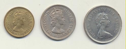 Hong Kong. Lote de 3 monedas. 10 Cents 1974, 50 Cents 1968 y Dolar 1978