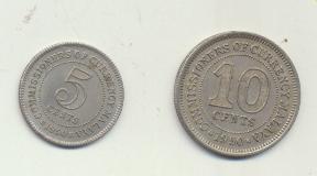 Malaysia, (Malaya & British Borneo) Lote de 2 monedas. 5 y 10 Cents 1950