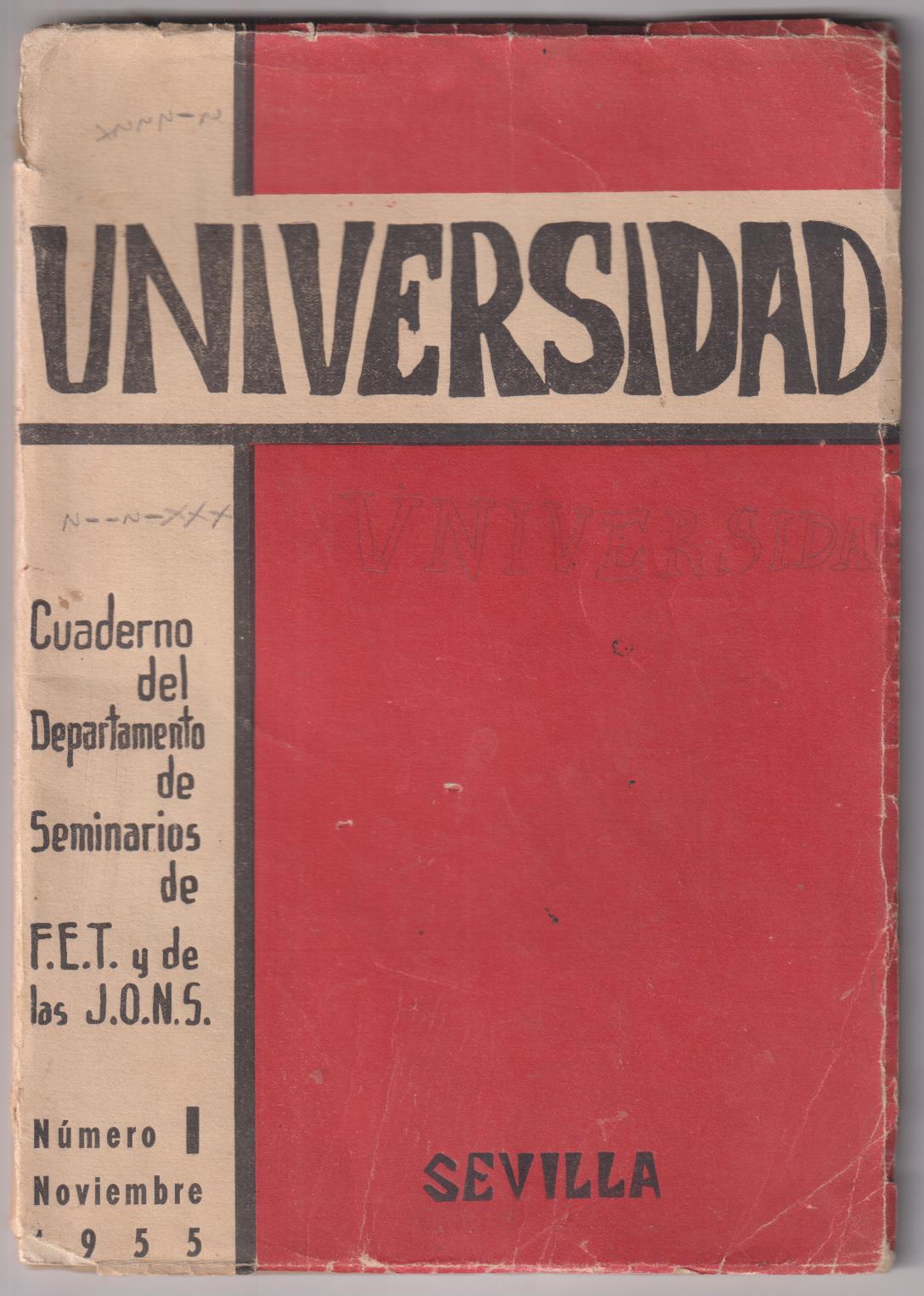 Universidad. Cuadernos del Departamento de Seminarios F.E.Ty J.O.N.s. nº 1. Sevilla 1955