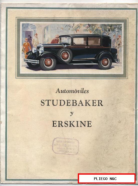 Automóviles Studebaker y Erskine. Catálogo ilustrado en español (doblado en 8 partes) Años 20/30