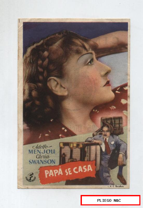 Papá se casa. Sencillo de Filmófono. Cine Gades (Cádiz) 1945