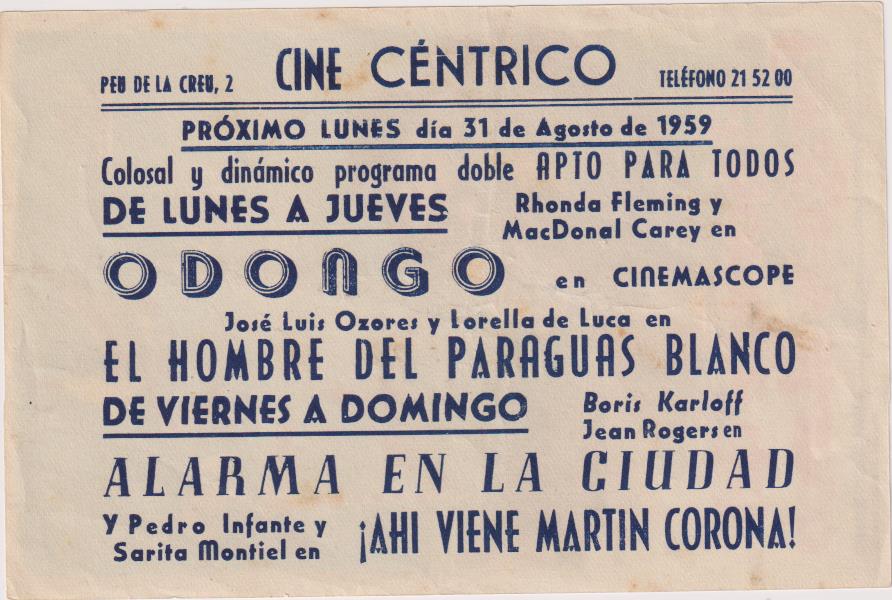 El Hombre del Paraguas Blanco. Sencillo de Mercurio. Cine Céntrico, 1959