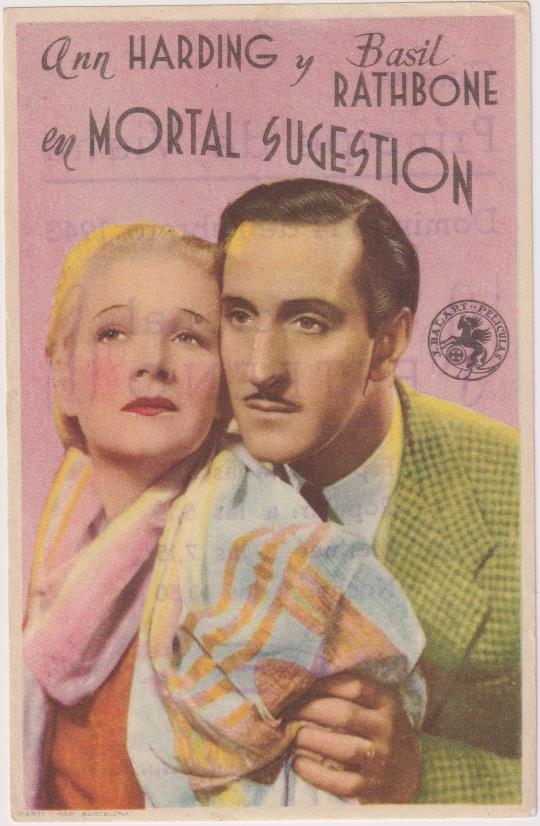 Mortal Sugestión. Sencillo. Cinema Príncipe de Viana, 1943