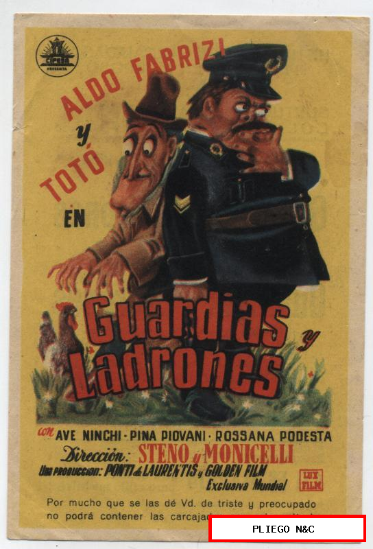 Guardias y ladrones. Sencillo de Cifesa. Coliseo Nacional-Melilla 1954