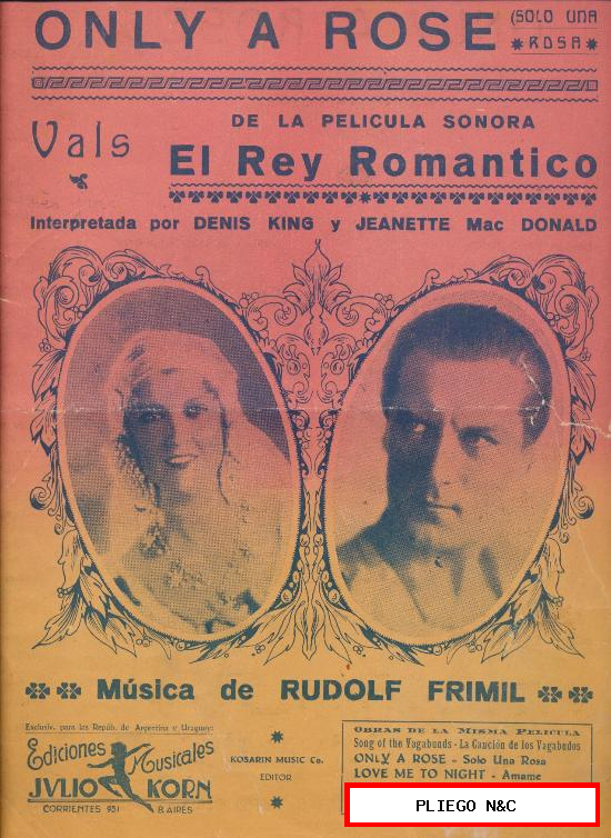 Solo una Rosa (Only a Rose) Guía Cancionero (31x23,5) de la película El Rey Romántico
