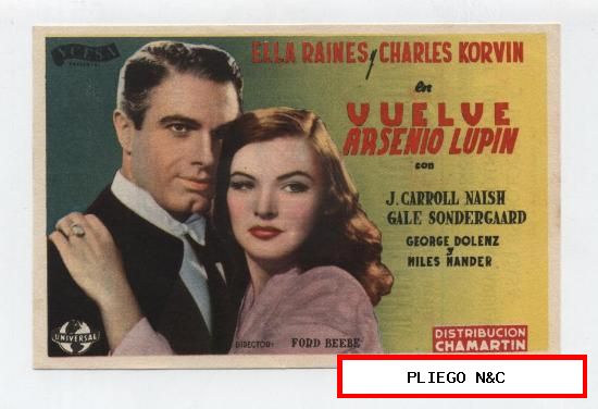 Vuelve Arsenio Lupín. Sencillo de Universal. Cine Meridiana. 1947 ¡IMPECABLE!