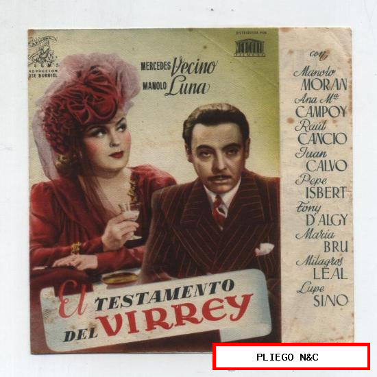 El testamento del Virrey. Doble de Mercurio. Cine Perelló 1947