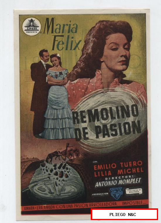Remolino de pasión. Sencillo de Cifesa. Cine Mari-León 1951