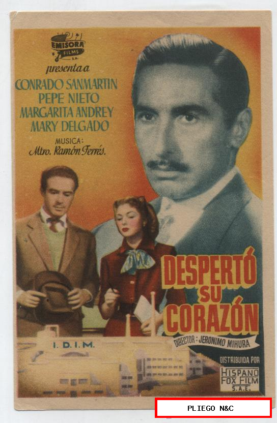 Despertó su corazón. Sencillo de Emisora Films. Gran Salón La Palma-El Pedroso 1953