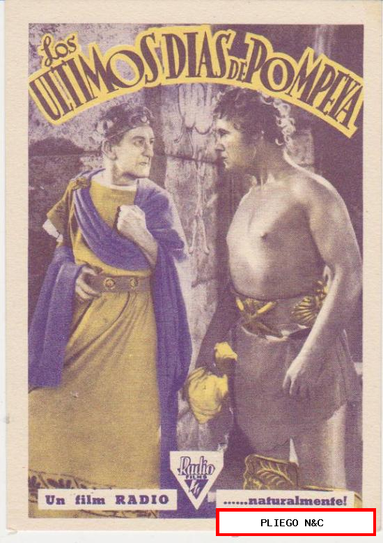 Los Últimos Días de Pompeya. Programa tarjeta de Radio films. Cine Coliseum-Salamanca