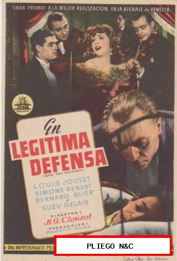 En legítima defensa. Sencillo de Cifesa. Cine Mari-León 1951. ¡IMPECABLE!