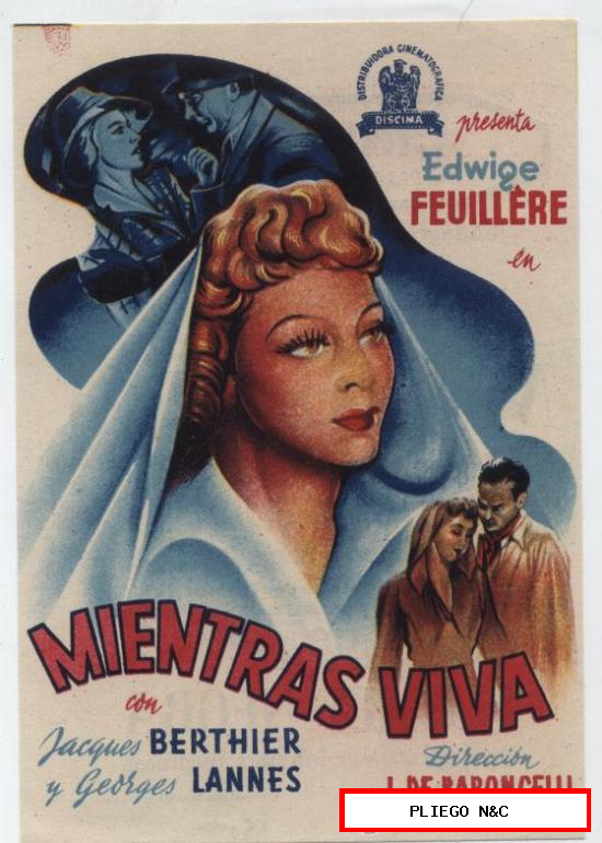 Mientras viva. Programa sencillo. Cine Mari-León 1948. ¡IMPECABLE!