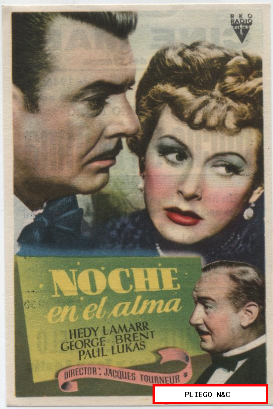 Noche en el alma. Sencillo de RKO Radio. Cine Mari-León 1946. ¡IMPECABLE!