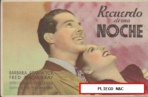 Recuerdo de una Noche. Sencillo de Chamartín. cines Molinense y Delicias 1943