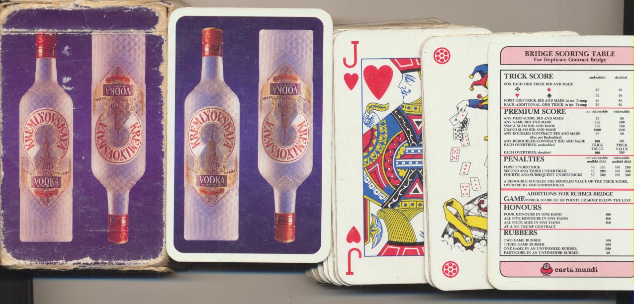 Baraja de Póker. CartaMundi-Bélgica. 56 cartas. Publicidad de Vodka Kremlyovskaya