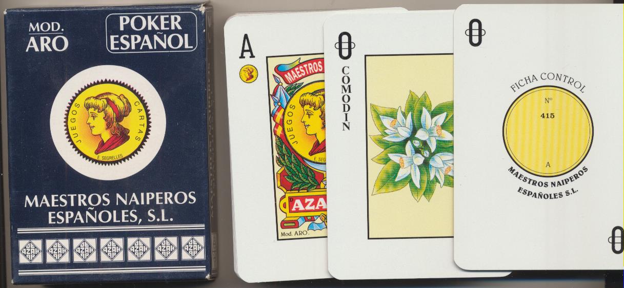 Baraja Póker Español. Mod. Aro. 55 cartas. Maestros Naiperos Españoles. SIN USAR