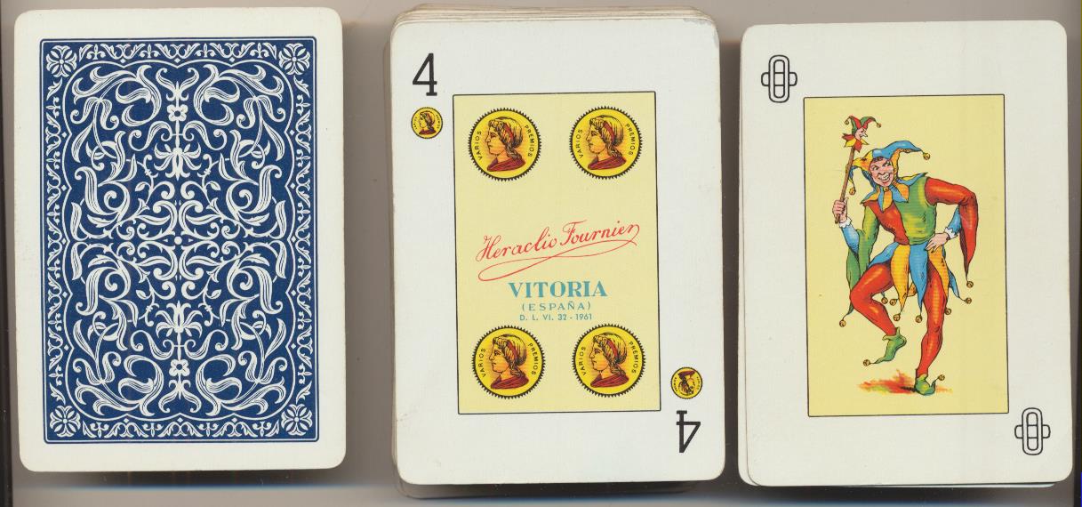 Baraja Póker Español. Heraclio Fournier 1961. Falta una carta. Tiene 51 cartas + 2 comodines
