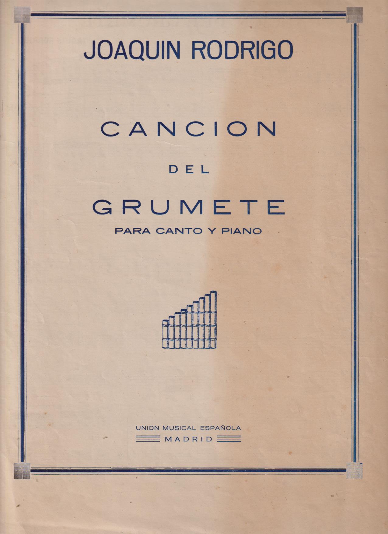 Joaquín Rodrigo. Canción del Grumete, para canto y piano (33x25) 2 páginas