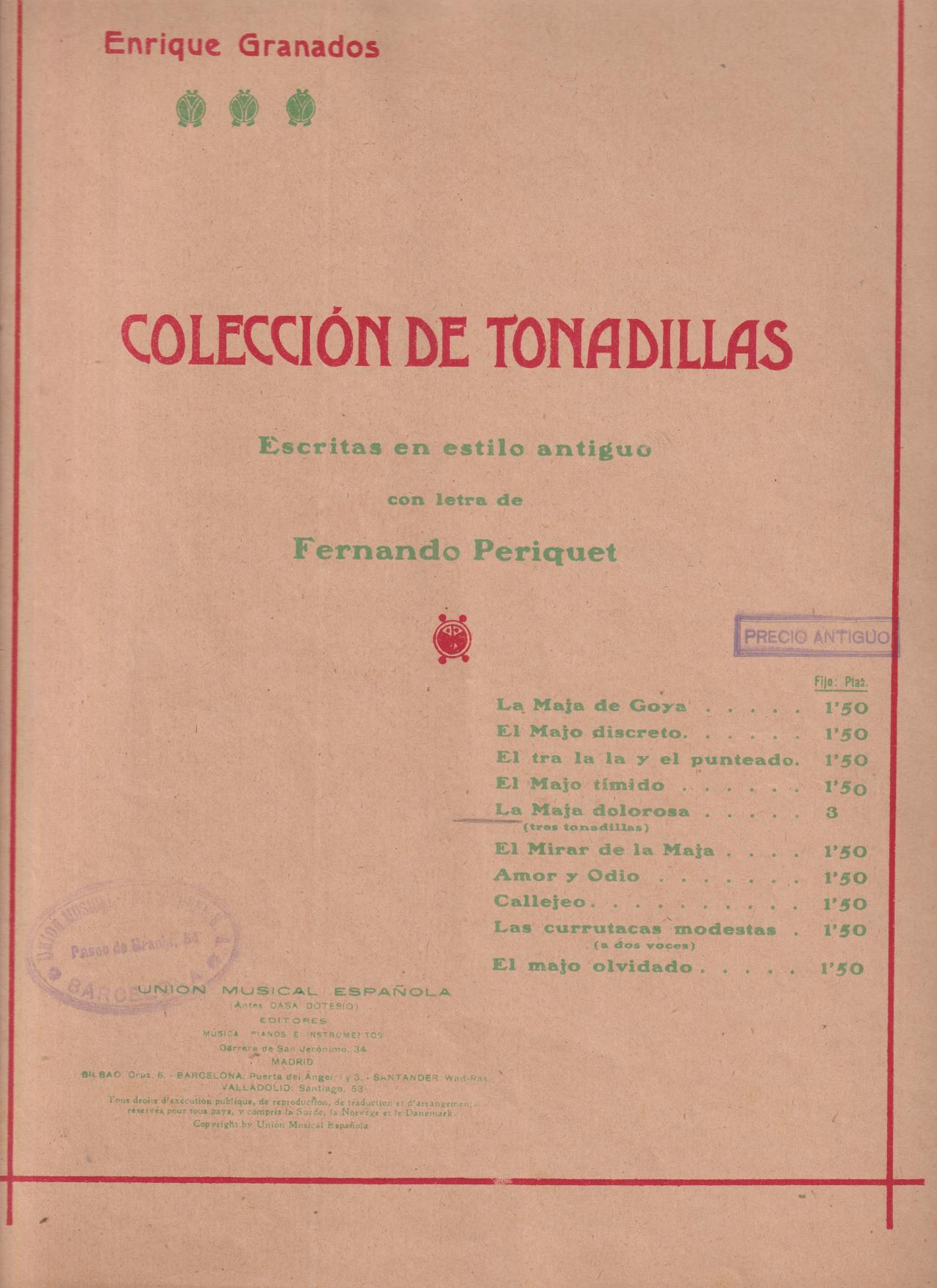 Enrique Granados. Colección de Tonadillas. Escritas en Estilo antiguo (35x25) 7 páginas