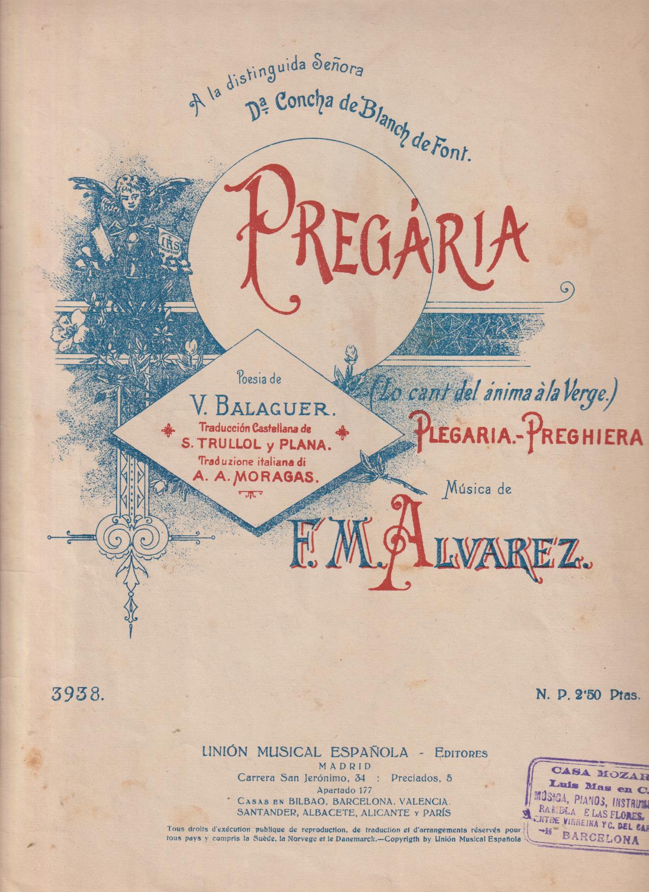 Pregaria (Lo cant del ánima a la Verge) V. Balager y F.M. Álvarez (32x23) 5 hojas
