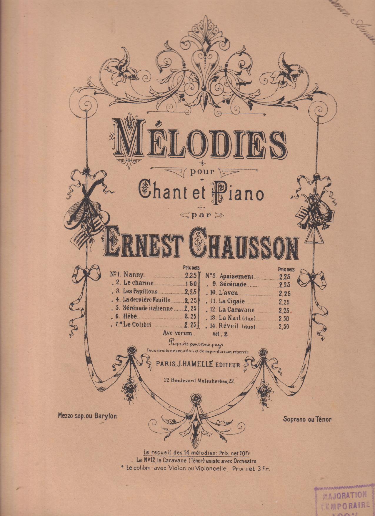 Mélodies pour Chant et Piano par Ernest Chausson (34x27) 40 páginas