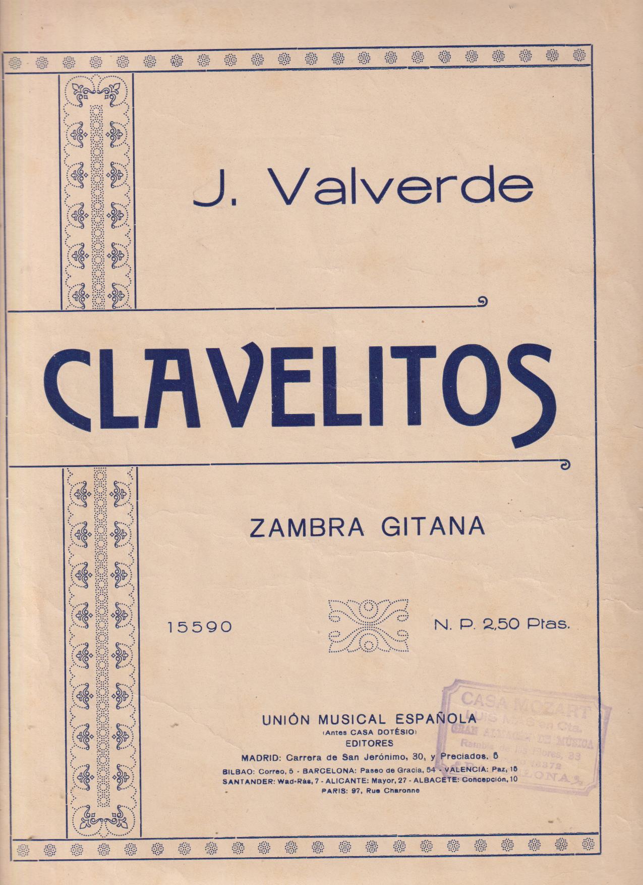 J. Valverde. Clavelitos. Zambra Gitana (33x25) 4 páginas. Firma de Montserrat Fontanet en página