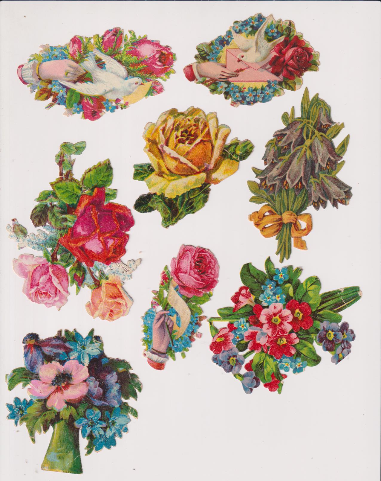 Lote de 8 Cromos Troquelados (10,5 a 7,5) Flores. Siglo XIX-XX